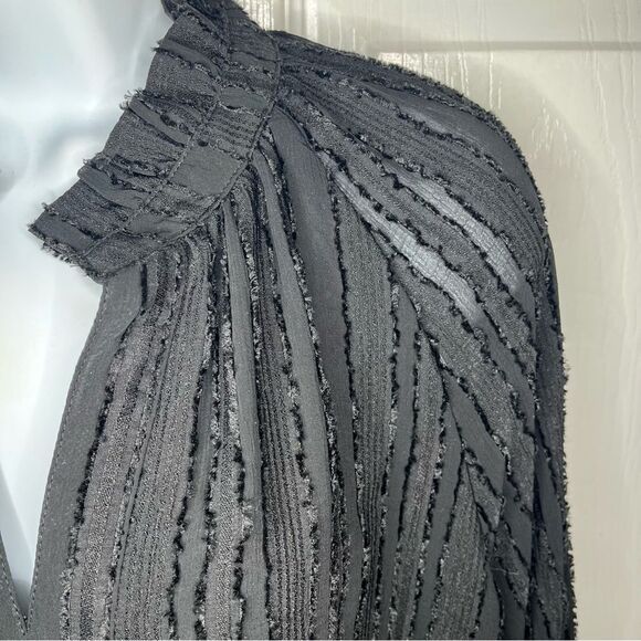 Ellison Black Textured Stripe Tiered Mini Dress Long Sleeves L - Picture 6 of 10